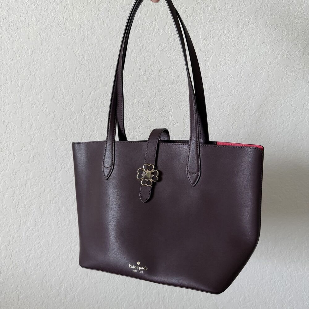 Kate Spade Kaci Medium Clover Tote - Chocolate Cherry Exterior, Red Inside